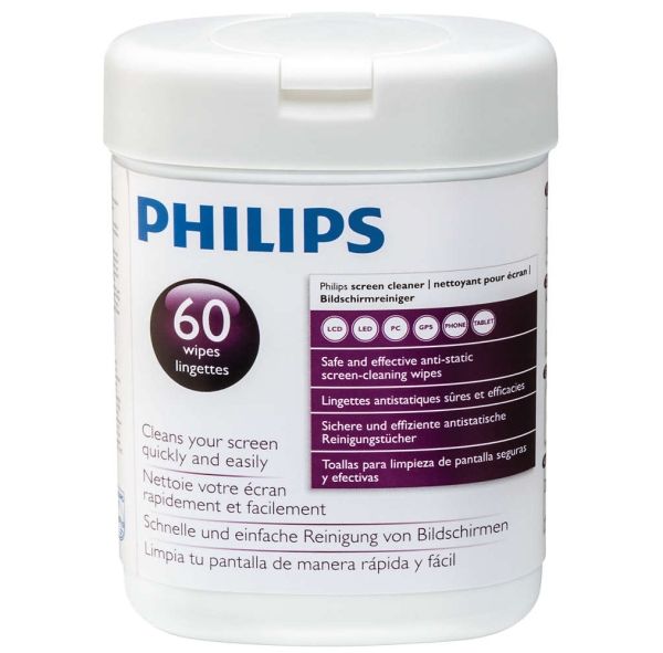 PHILIPS SVC1118P Screen Cleaner Wipes, 60ct, for LCD/ LED/ Plasma ...